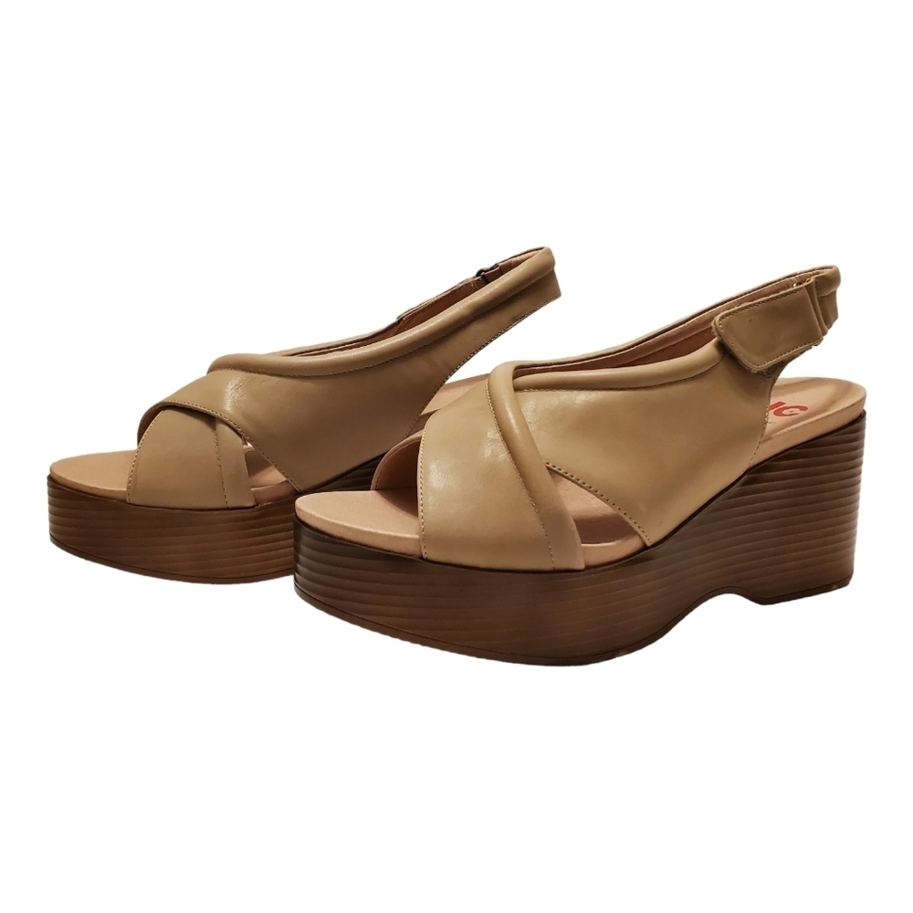 Cream Platform Sandals with Crisscross Straps